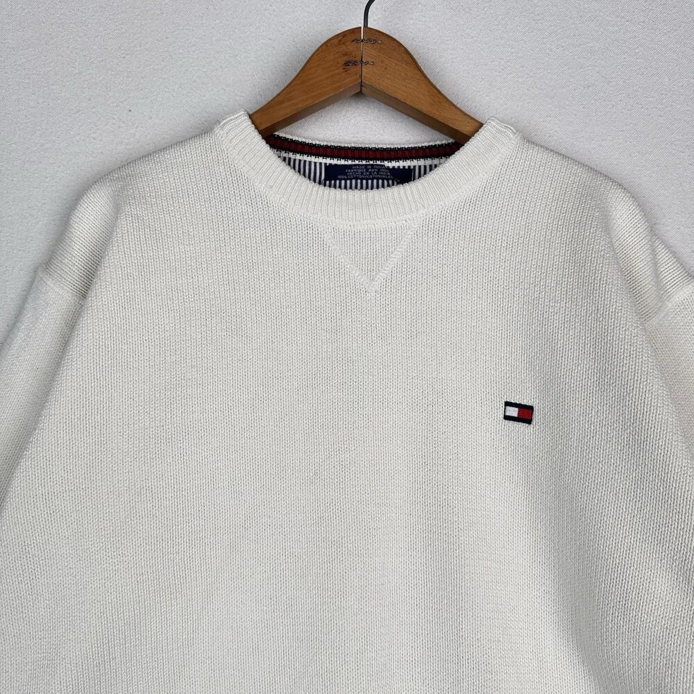 Vintage Tommy Hilfiger Men's Knit Cotton Crewneck Sweater Large White - Picture 4 of 9